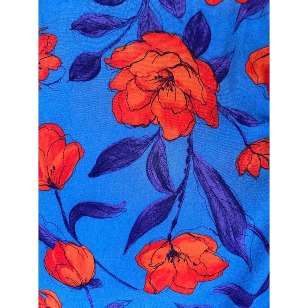 GeeGee Blue Orange Floral Ruffle‎ Smocked Cap Sleeve Shift Dress 3XL